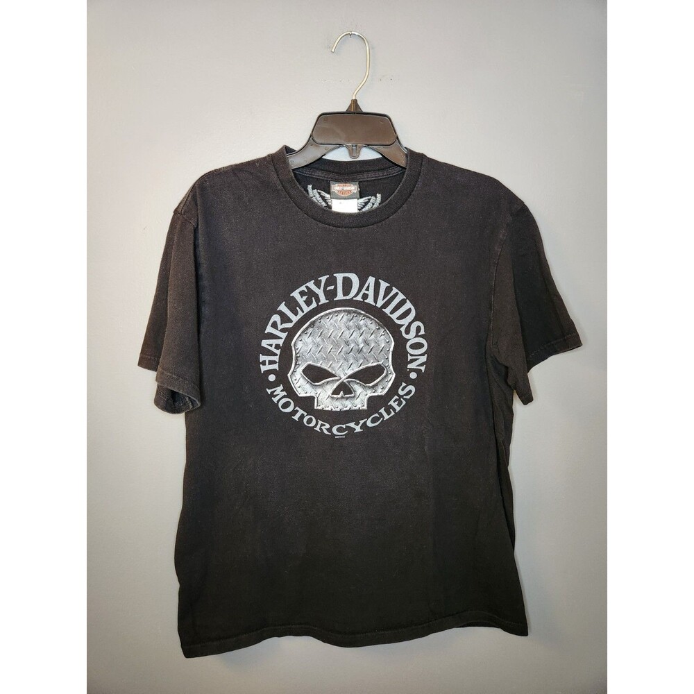 Harley Davidson T-Shirt Men's L Black Camp Legune‎ NC Skull Bulldog Motorcycle